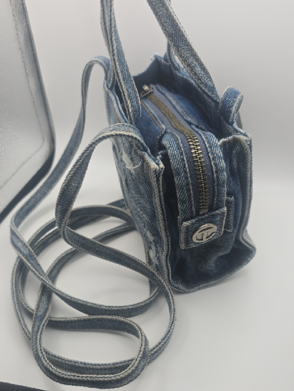 Telfar Small Shoppers Tote Distressed Light Wash Denim Crossbody Bag (EUC)🤍💙🤍 - Picture 5 of 11